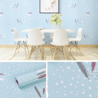 10m giấy dán tường sẵn keo lông vũ xanh kt: 10m x 45cm