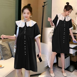 Đầm bầu dự tiệc thiết kế cổ tròn Dambauxinh-L1018 Váy bầu chất đũi freesize dưới 70kg