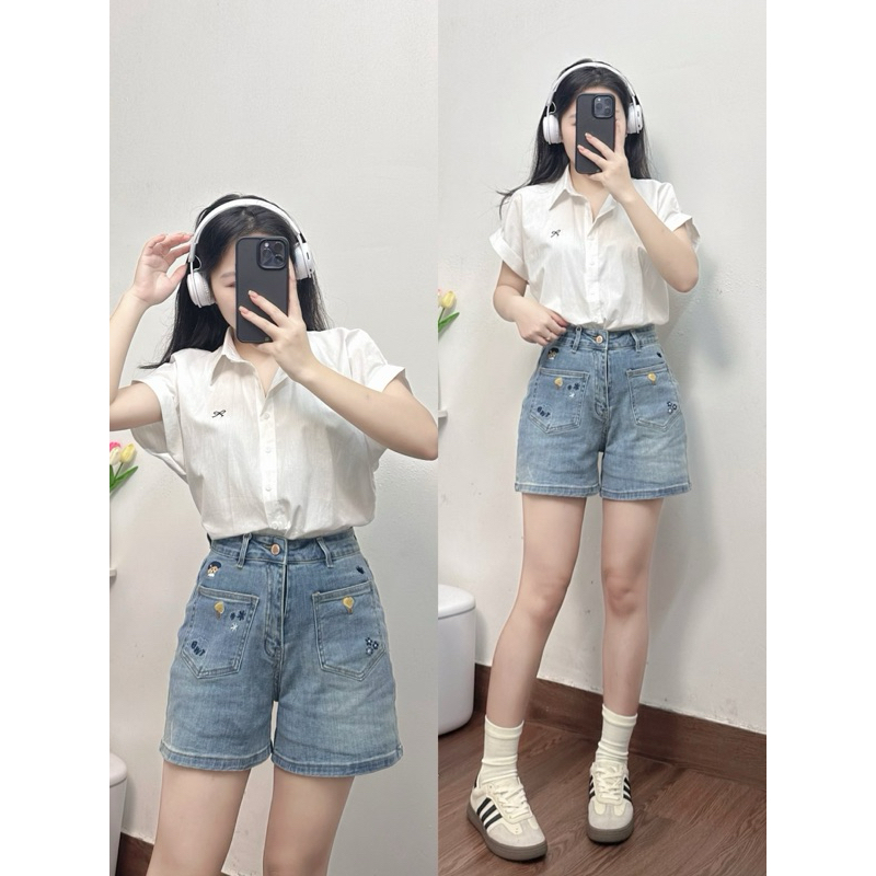 Quần jeans short nữ 3AN, chất liệu co giãn cao cấp