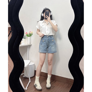 Quần jeans short nữ 3AN, chất liệu co giãn cao cấp