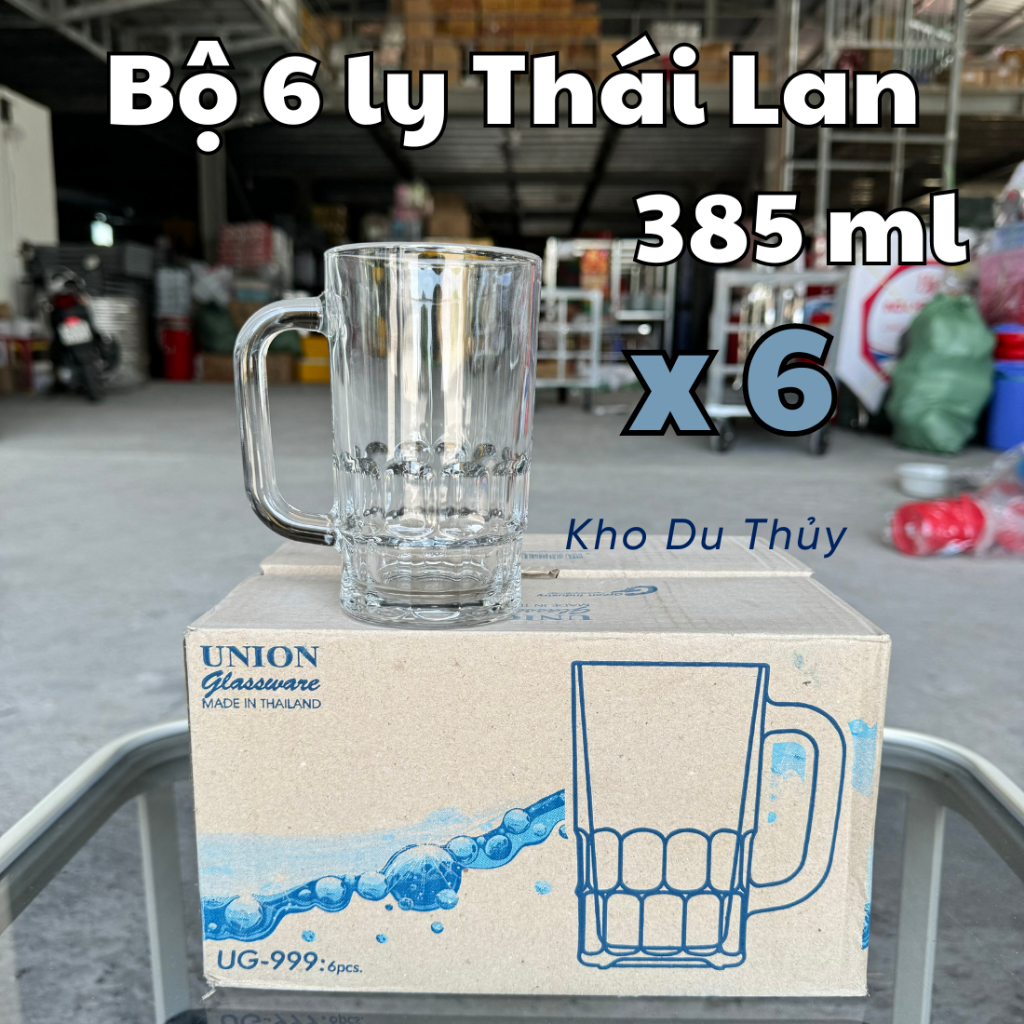 Bộ 6 ly thủy tinh uống bia size lớn dung tích 385 ml hàng Thái Lan trong suốt phù hợp uống bia, uống nước ngọt, trà đá