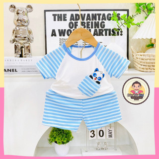 Đồ bộ cộc tay Dâu Tây Kid kẽ sọc hoạ tiết 3 màu đáng yêu cho bé trai bé gái 6-16kg, DAUTAY28