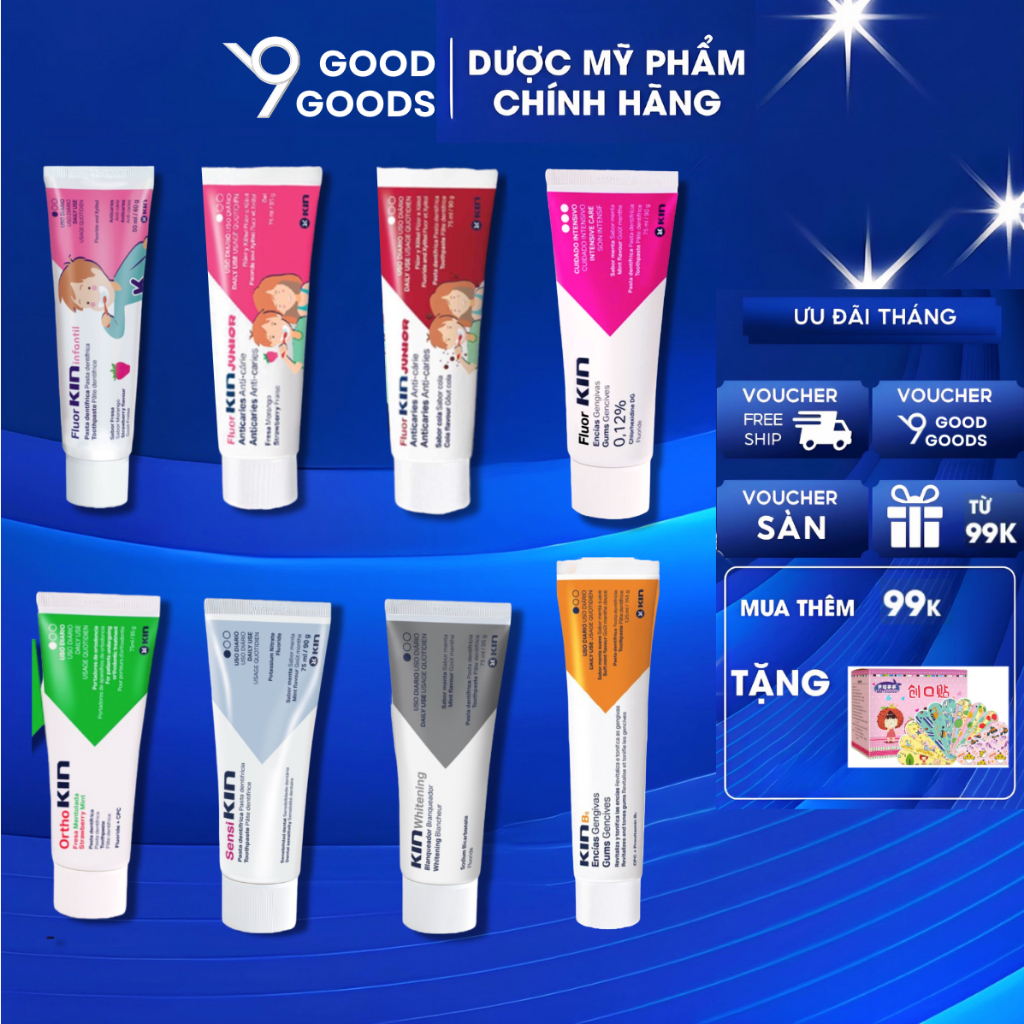 Kin Gingival Kem Đánh Răng Kin GINGIVAL, FLUOR, ORTHO, SENSI, WHITENING, B5