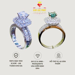  Nhẫn bạc nữ xi bạch kim kiểu vuông bo chủ 6li5 Nhẫn moissanite màu xanh kim cương nhân tạo Đá Moissanite màu trắng 