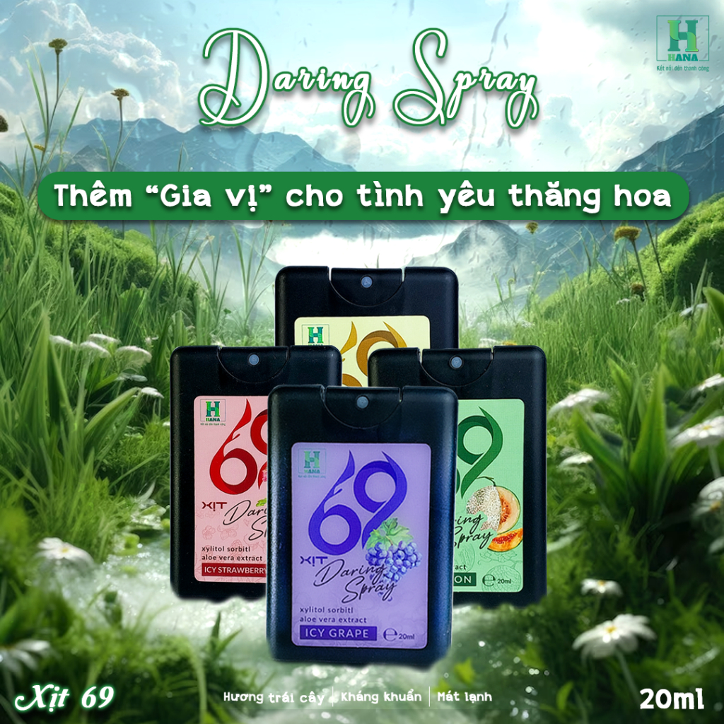Xịt Thơm Vùng Kín Nam Nữ Kirena 69 HANA 20ml Chính Hãng Hương Trái Cây Khử Mùi Kháng Khuẩn Hiệu Quả