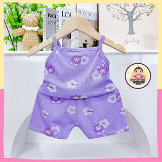 Đồ bộ 2 dây màu pastel cho bé gái Dâu Tây Kid vải tăm mịn với 3 hoạ màu đáng yếu, DAUTAY33