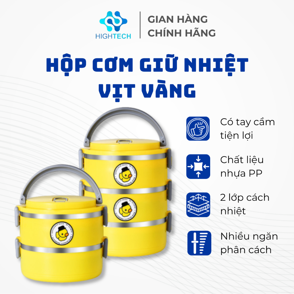 Hộp Cơm Giữ Nhiệt Vịt Vàng 2 & 3 Tầng HT-GD18 Chất Liệu Inox 304, Giữ Nhiệt Canh/Soup/Cháo – HIGHTEC