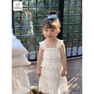 Váy đầm trắng xếp tầng Melisa (sz 4y)