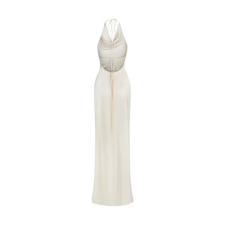ĐẦM LỤA DÀI CỔ ĐỔ XẺ TÀ - SILKY NECKDRAPE BACKLESS DRESS