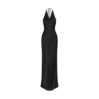 Đầm lụa dài cổ đổ xẻ tà - silky neckdrape backless dress