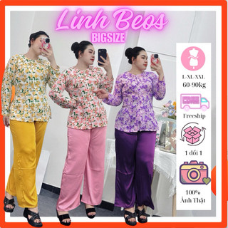 Bộ Bà ba hoa lá, đồ lam đi chùa hoa lá chất lụa mịn mát BIGSIZE