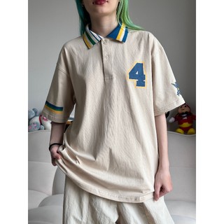 Áo Polo PLAYER cổ đặc biệt Cotton 2 chiều 235gsm Hình in lụa Oversized Unisex Màu Be