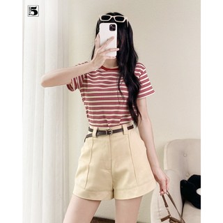 Áo thun nữ Twentyfive dáng ôm cổ tròn họa tiết kẻ ngang vải thun tổ ong thấm hút 5811