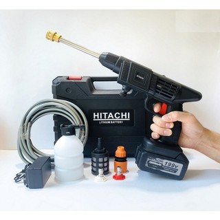 Máy rửa xe Hitachi 199V - Máy Rửa Xe Máy rửa xe mini gia đình máy rửa xe chạy pin 36000MAH, ( 2 Pin Sạc )