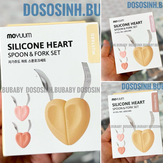 Set muỗng nĩa tay cầm silicon hình trái tim Moyuum cho bé ăn dặm