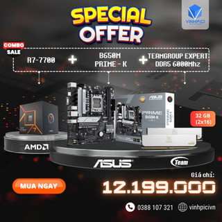 Combo amd b650m prime-k + r7 7700 + ram teamgroup expert ddr5 6000mhz 32gb
