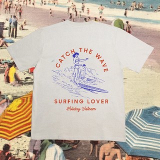 Áo thun Catch the wave Holiday Vietnam Màu be cỏ úa cotton 250gsm