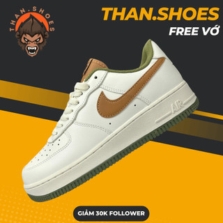 Giày af1 07 cream white olive green, af1 trắng xanh cốm móc nâu - than.shoes