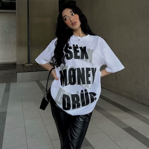 Áo Phông Nam Nữ In Nổi Chữ Sex Money Drug Siêu Đẹp - Áo Phông Sex Money Drug Tay Lỡ Nam Nữ From Rộng
