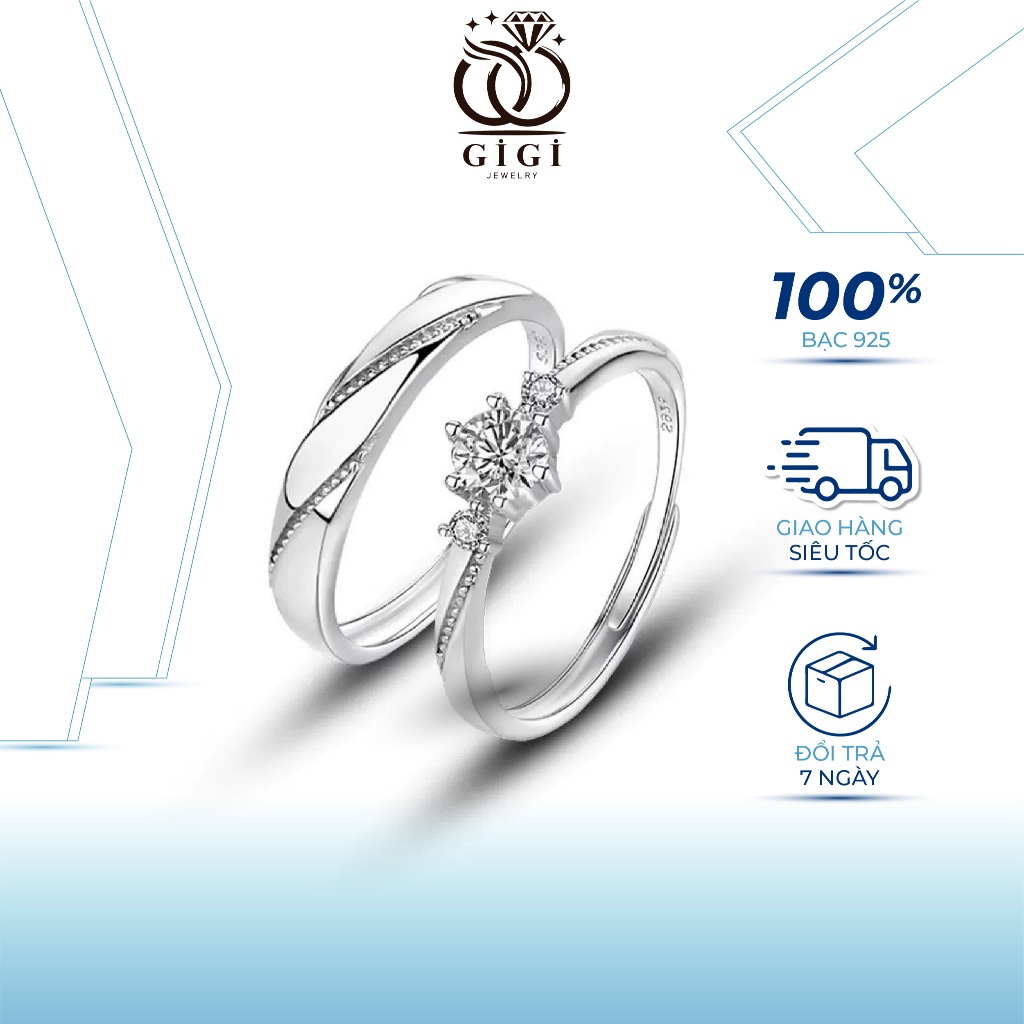 Nhẫn đôi bạc nam nữ S925 Gigi Jewelry Love, yêu nhau từ cái nhìn đầu tiên, có thể tự điều chỉnh size - NDD001