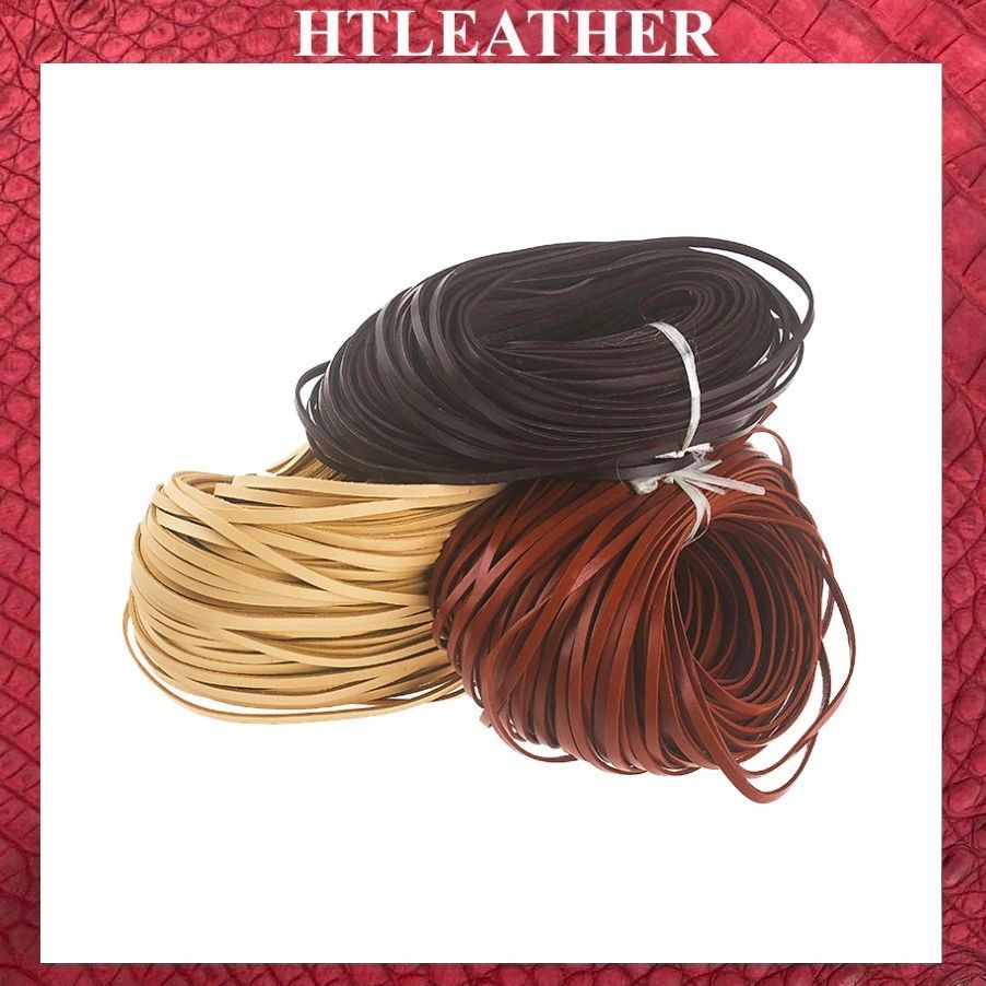 (5 mét) Dây da dẹt 3x1mm, dây đan tết bện da thật, đồ da thủ công