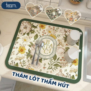 Thảm Thấm Hút Nước Nhanh Khô TOAM Chất Liệu Da Nappa + Cao Su Chống Trượt, Thảm Lót Ly Tiện Dụng Cho Nhà Bếp