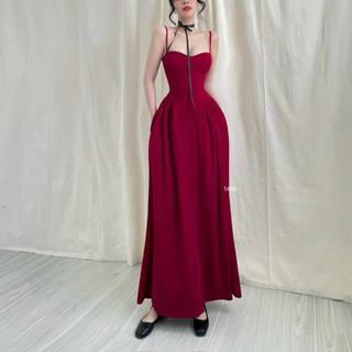 Đầm thun gân 2 dây có lót bra ngực dễ thương - Free size