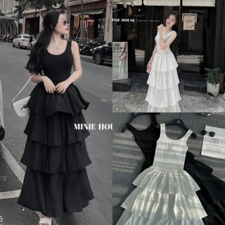 Váy Đầm Nữ Sát Nách Dáng Dài Tầng Bèo Nữ Tiểu Thư Size S M - Halinh Shop - Váy Đầm Nữ 2 Dây Bản To Phối Tầng Bèo Nữ Đuôi