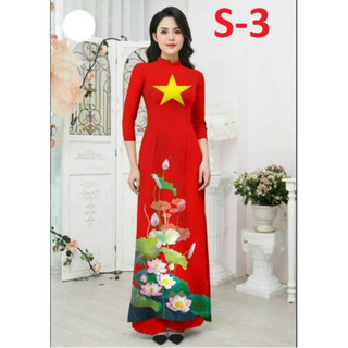 Bộ áo Dài lụa Nhật in họa tiết 3D