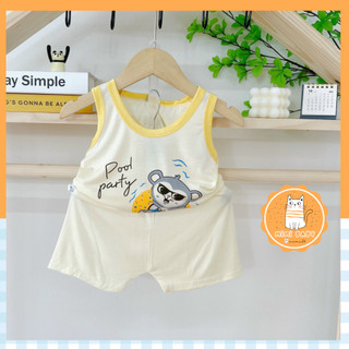 Bộ ba lỗ Mimibaby thun lạnh thấm hút mồ hôi, quần áo trẻ em mùa hè cho bé trai, bé gái, MIMI26