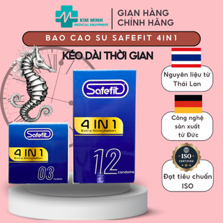 Bao cao su Safefit 4in1 gân, gai, cổ thắt kéo dài thời gian hộp 3, 12 chiếc