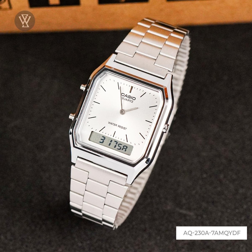 Đồng hồ CA.SI.O  AQ-230 mặt vuông cổ điển đơn giản, phối đồ dễ dàng, lịch lãm bảo hành 12 tháng