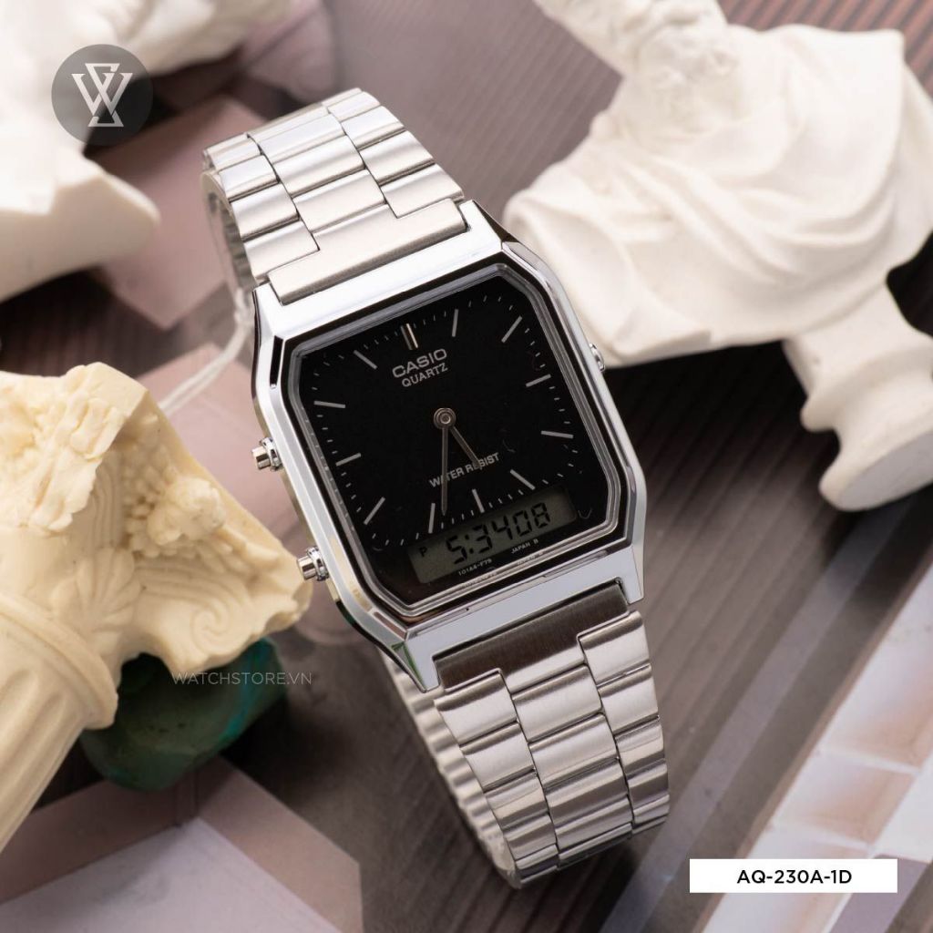 Đồng hồ CA.SI.O  AQ-230 mặt vuông cổ điển đơn giản, phối đồ dễ dàng, lịch lãm bảo hành 12 tháng