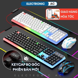 Bàn Phím Giả Cơ Kèm Chuột Máy Tính Có Dây Tích Hợp Đèn Led Bật Tắt | Phiên Bản Keycap Bo Góc Mới