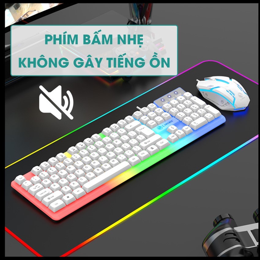 Bàn Phím Giả Cơ Kèm Chuột Máy Tính Có Dây Tích Hợp Đèn Led Bật Tắt | Phiên Bản Keycap Bo Góc Mới