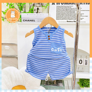 Bộ quần áo ba lỗ cho bé Mimibaby hoạ tiết sọc vải co giãn thấm hút nhanh khô, MIMI33