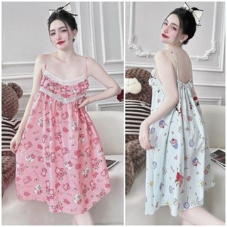 Đầm Ngủ Hai Dây Bigsize dưới 85kg Đầm Bầu Dáng Xuông From Rộng Vải Đũi Xốp Cao Cấp Đồ ngủ nữ mặc nhà Shopkieu_95