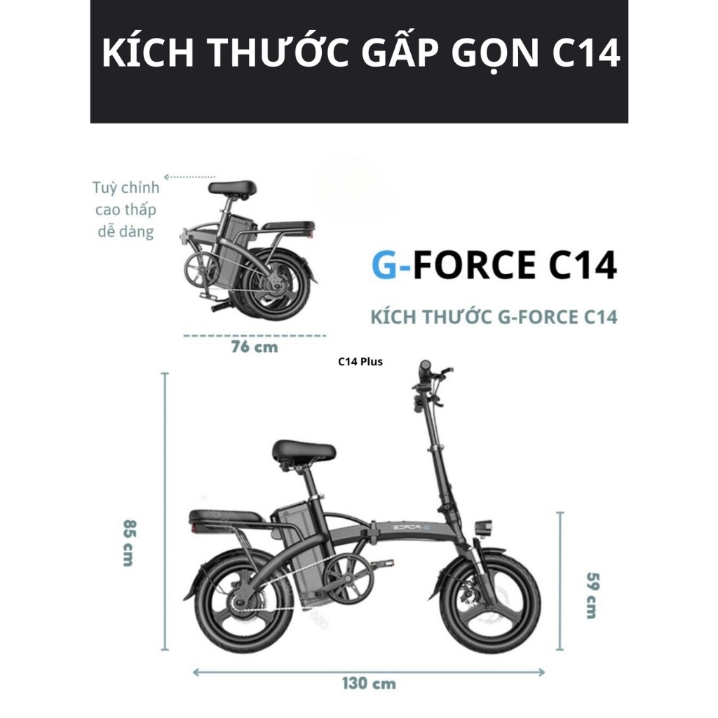 Xe đạp điện trợ lực G-Force C14 gấp gọn bỏ cốp tiện lợi. pin 9A đi 40km, có ghế ngồi sau, có khóa pin, BH 1 năm | BigBuy360 - bigbuy360.vn