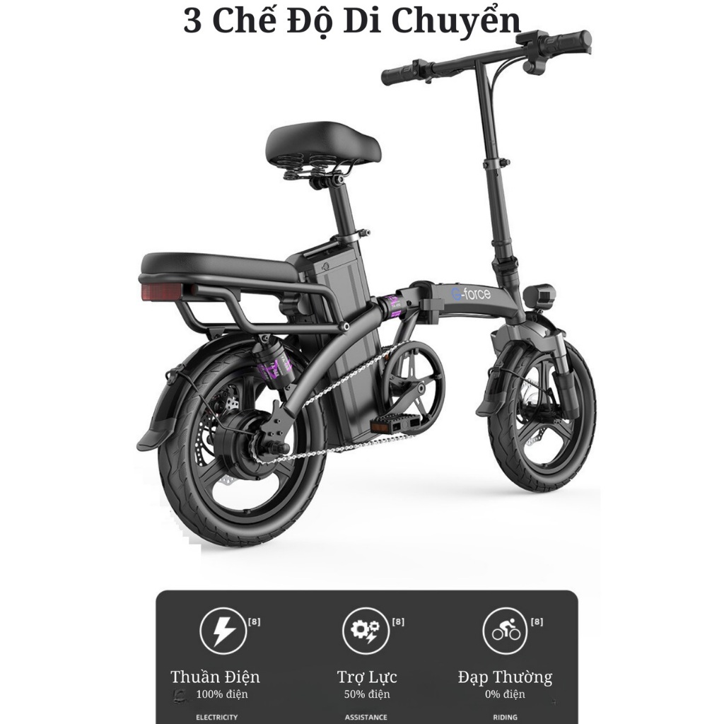 Xe đạp điện trợ lực G-Force C14 gấp gọn bỏ cốp tiện lợi. pin 9A đi 40km, có ghế ngồi sau, có khóa pin, BH 1 năm | BigBuy360 - bigbuy360.vn