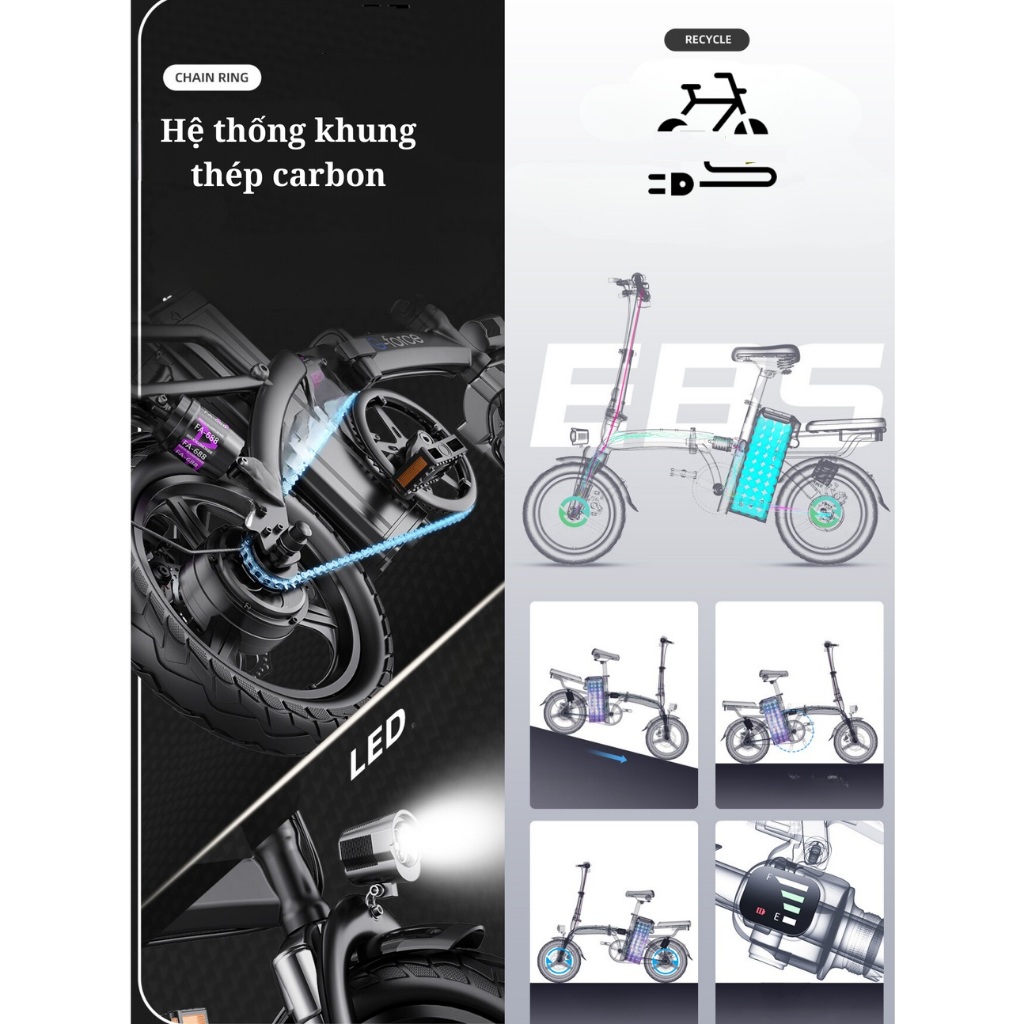 Xe đạp điện trợ lực G-Force C14 gấp gọn bỏ cốp tiện lợi. pin 9A đi 40km, có ghế ngồi sau, có khóa pin, BH 1 năm | BigBuy360 - bigbuy360.vn
