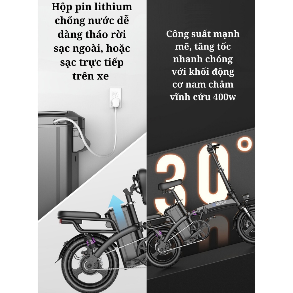 Xe đạp điện trợ lực G-Force C14 gấp gọn bỏ cốp tiện lợi. pin 9A đi 40km, có ghế ngồi sau, có khóa pin, BH 1 năm | BigBuy360 - bigbuy360.vn