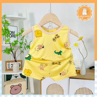 Bộ ba lỗ cộc tay hình gấu Mimibaby cho bé trai, gái, Chất liệu thun mềm mịn, 3 màu xinh xắn, MIMI35