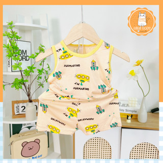 Bộ ba lỗ cộc tay hình gấu Mimibaby cho bé Chất liệu thun mềm mịn, 3 màu xinh xắn, MIMI36