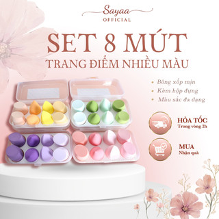 Set 8 Mút Trang Điểm Sayaa Tán Kem Nền Kèm Hộp Đựng Tiện Dụng