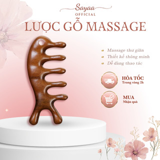 Lược Sayaa bằng gỗ massage da đầu đả thông kinh lạc chải tóc giảm đau đầu giúp tóc bồng bềnh suôn mượt