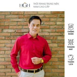 Áo Sơ Mi Nam Dài Tay Dáng Suông Vạt Ngang HGH Màu Đỏ Vải Cotton Cao Cấp