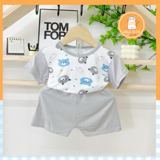 Bộ cộc tay cài vai trơn phối viền cổ Mimibaby vải thấm hút mồ hôi, đồ bộ cho bé trai, bé gái, MIMI40