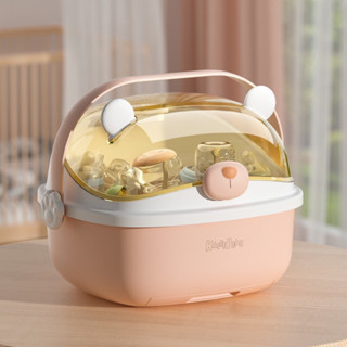 khay úp bình sữa hình gấu, Hộp đựng bình sữa cho bé để phơi và thoát nước có nắp đậy, thức ăn cho bé chống bụi, bộ đồ ăn
