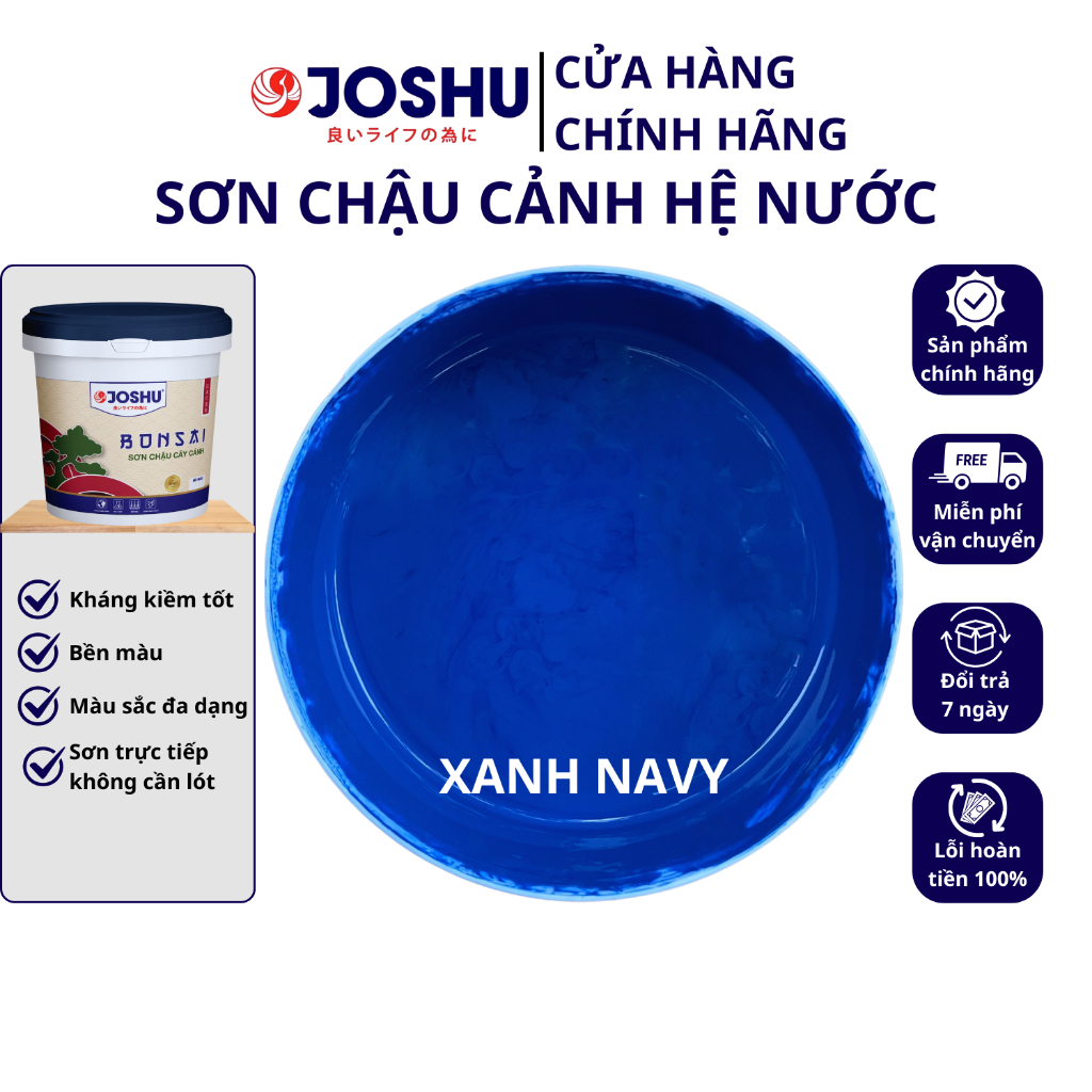 Sơn chậu cảnh JOSHU màu xanh Navy (Hộp 1 - 5Kg) hệ nước - sơn trực tiếp không cần lót