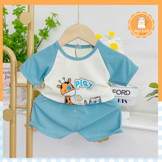 Bộ cộc tay viền in hình Hưou gấu Mimibaby thun lạnh mềm mịn mát, đồ bộ cho bé trai, bé gái, MIMI41
